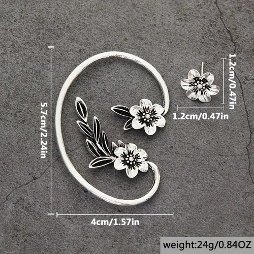 Asymmetric Vintage Plant Flower Ear Hook Earrings