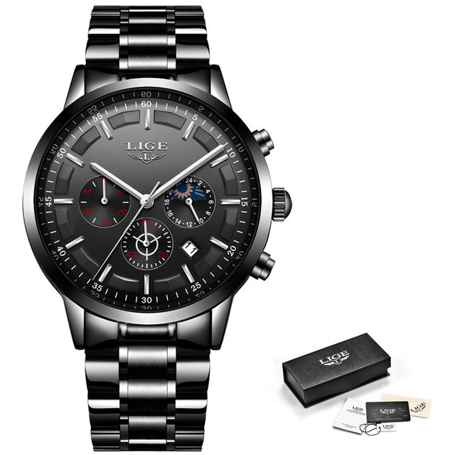 LIGE  Quartz Clock Mens Watches Top Brand Luxury Business Waterproof
