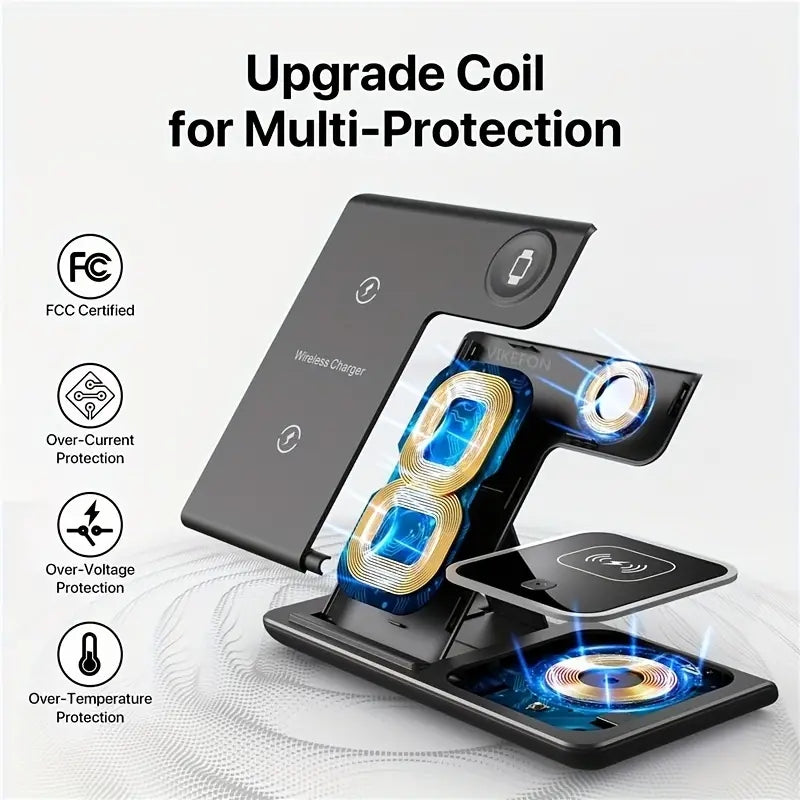 3 In 1 Wireless Charger Stand Pad For IPhone 14 13 12 11 X iWatch 8 7 Airpods Foldable 15W Phone Fast Charging