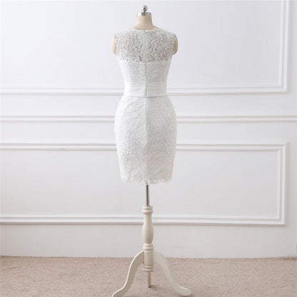 Two-piece White Wedding Dress With Round Neck And Elegant