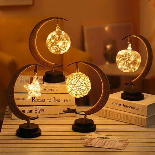 Led Moon Light Wrought Iron Ornament Light Star Shape Copper Wire Light Decorative Light USB Battery