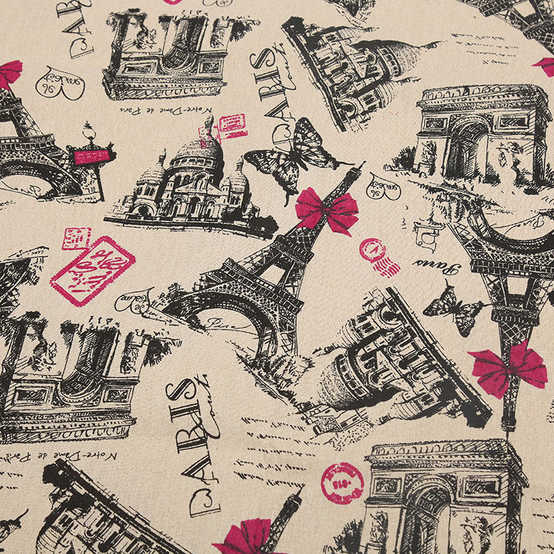 Cotton And Hemp Cloth Plant Tower Series Thickened Printed Fabric Storage Cloth