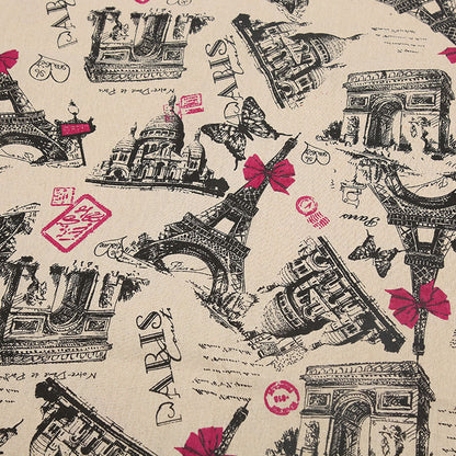 Cotton And Hemp Cloth Plant Tower Series Thickened Printed Fabric Storage Cloth