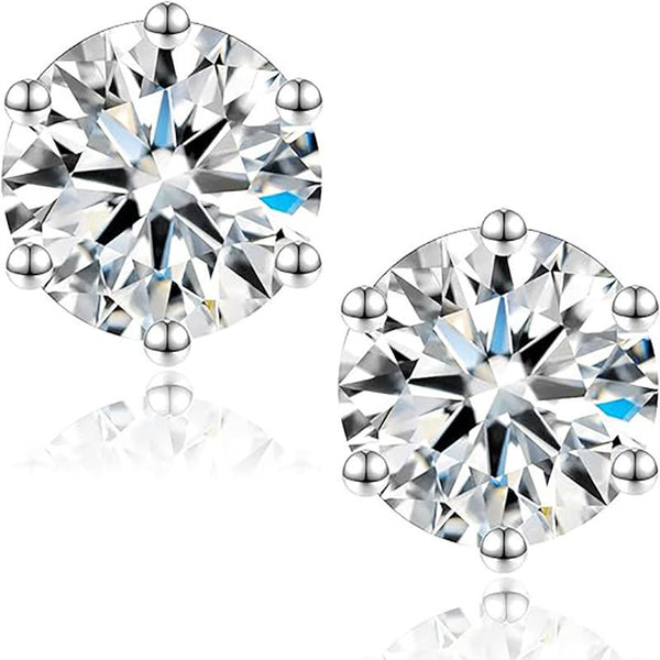 1 Karat Rhinestone Ear Studs Women's S925 Sterling Silver