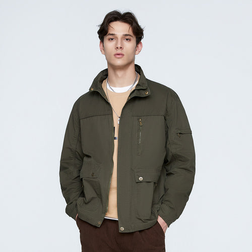 Men's Thin Casual Jacket With More Than American Workwear Bags Loose