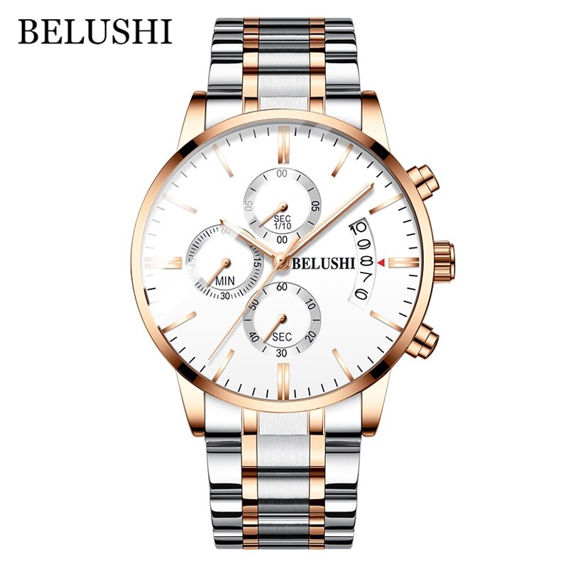 BELUSHI Fashion Men's Quartz Watch Chronograph Sport Men Watches Top Brand Luxury Full Steel Waterproof Clock