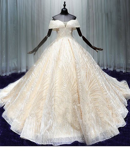 Wedding Dresses Dreamy Word Shoulder Is Thin European And American Long Tail