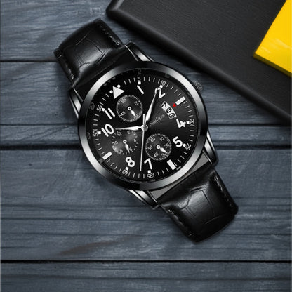 Men's Watch Student Men's Night Light Waterproof Sports Leather Strap Black
