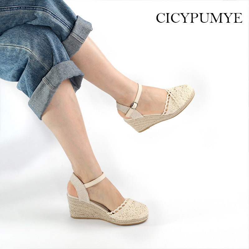 Straw Woven Wedge Sandals Women's Spring And Summer Platform