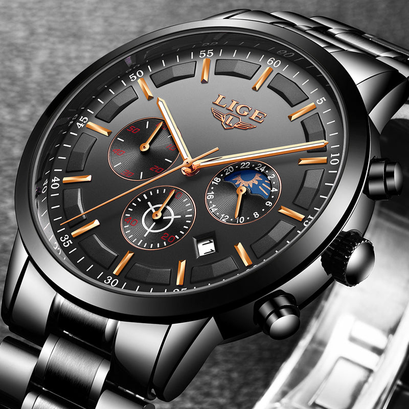 LIGE  Quartz Clock Mens Watches Top Brand Luxury Business Waterproof