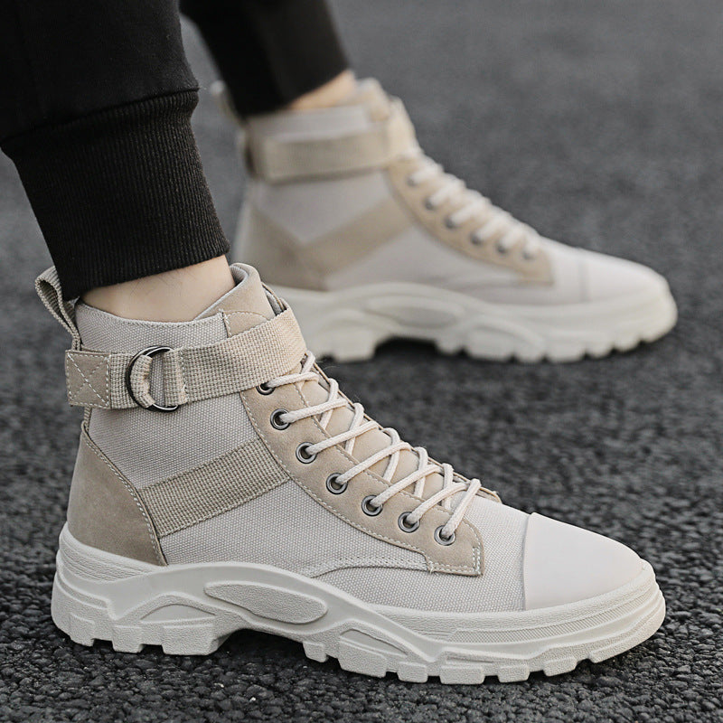 High top Martin boots for teenagers, fashionable and trendy casual board shoes, round toe lace up shoes for men