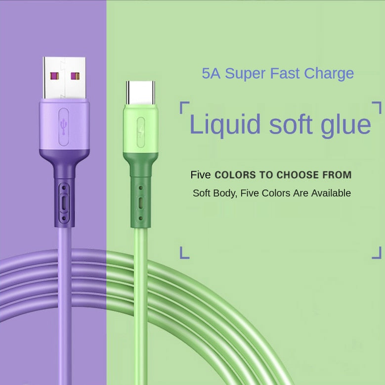 3A Liquid Silicone Micro USB Type C Cable Mobile Phone Charger Fast Charging USB Data Cord Charge
