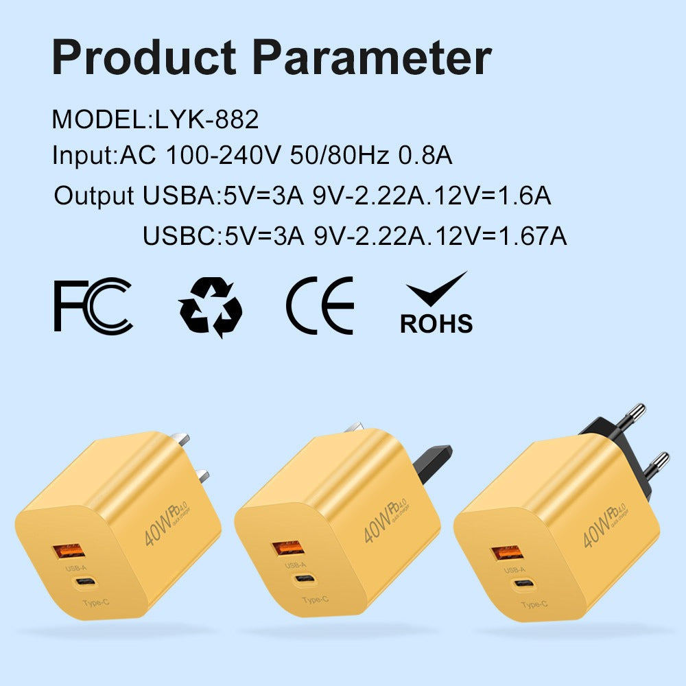 Fast charging mobile phone PD40W charging head type-c PD port European, American and British standard speed adapter charger