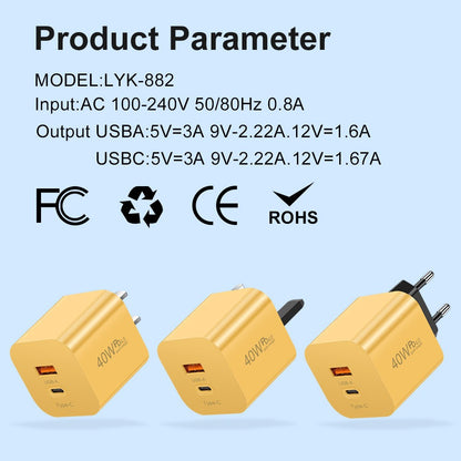 Fast charging mobile phone PD40W charging head type-c PD port European, American and British standard speed adapter charger