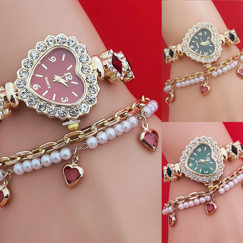 Fashion Love Shape Bracelet Watch Set Diamond Colored Heart Quartz Watch Women's Fashion Jewelry Set Valentine's Day Gift