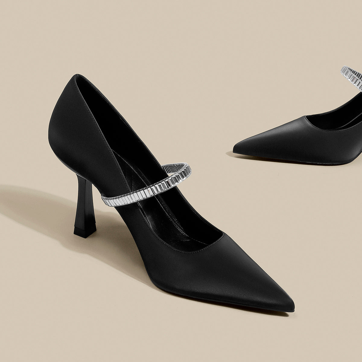Women's Black High Heels Stiletto Pointed Toe Sandals With Skirt
