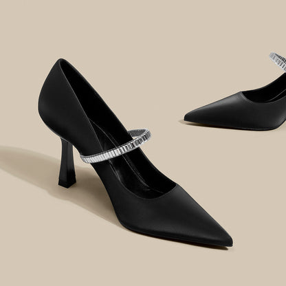 Women's Black High Heels Stiletto Pointed Toe Sandals With Skirt