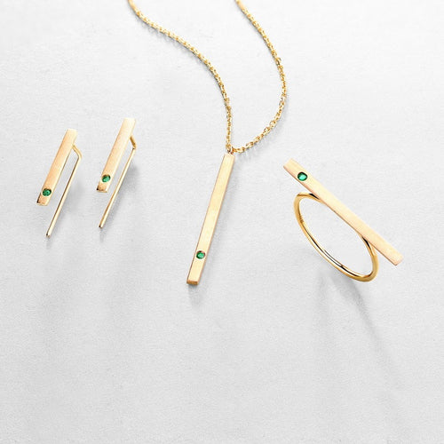 Natural Emerald 14K Gold Minimalist Strip Thin Earrings