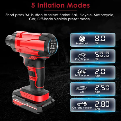 150PSI Cordless Car Tire Pump 6000mAh Rechargeable Tire Inflator 12V Portable Electric Air Compressor With LED Light For Car Bike Motorcycle Ball