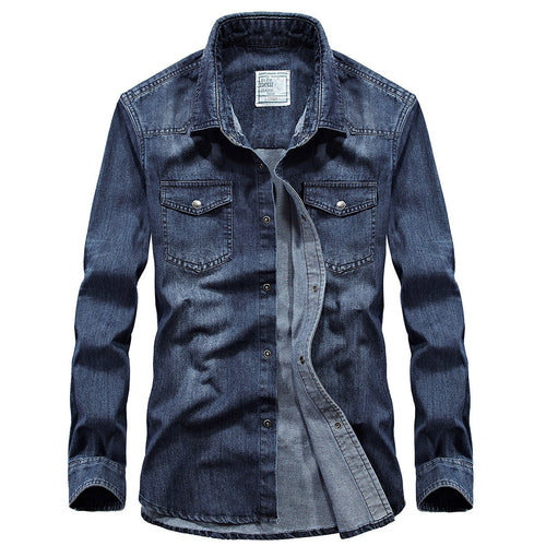 Denim Men's Long-sleeved Shirt Cotton Plus Size Lapels Denim Shirt