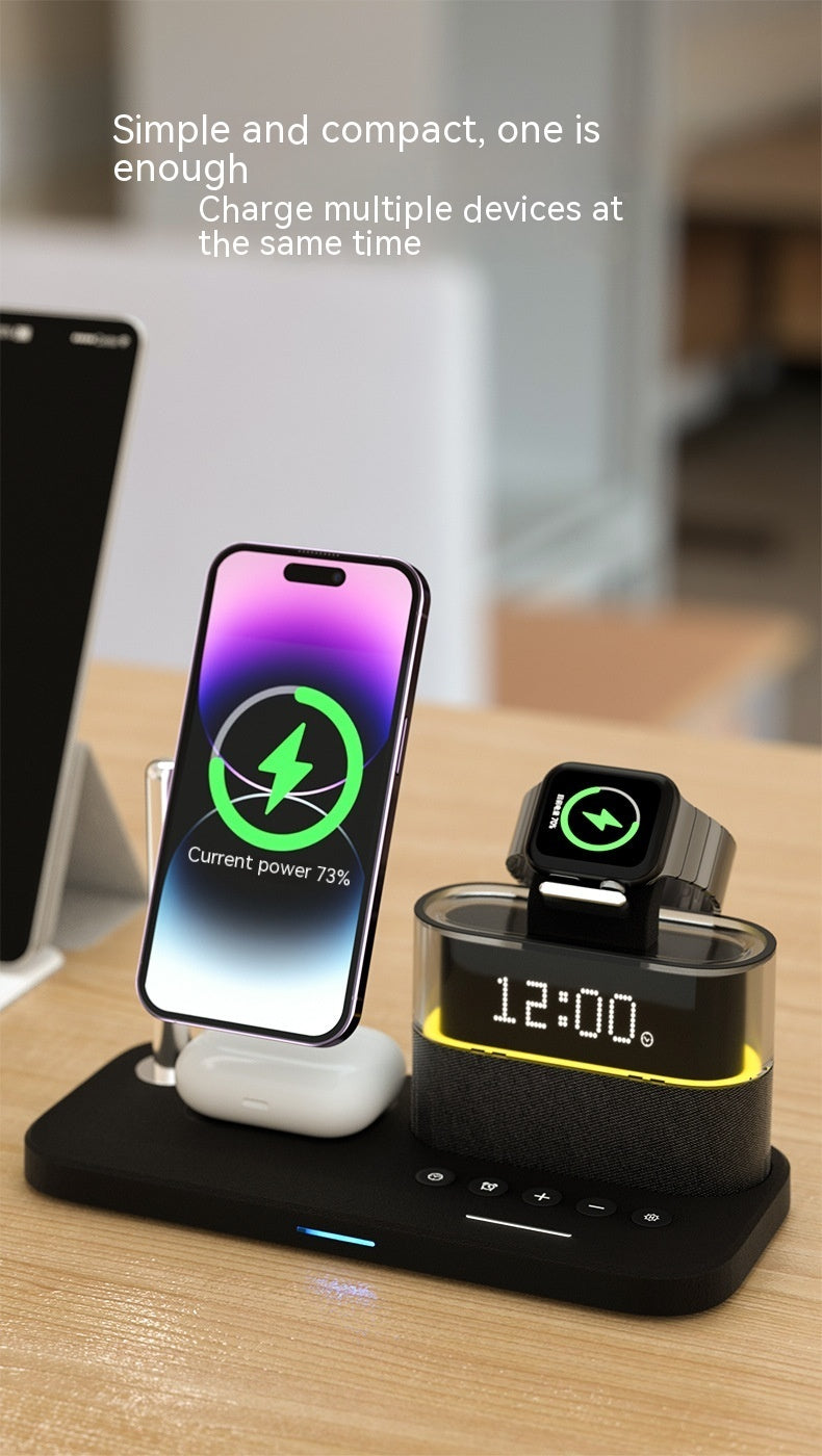 Magnetic Small Night Lamp Wireless Charger With Alarm Clock Three-in-one