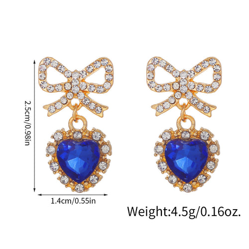 Zinc Alloy Bow Heart Shape With Diamond Earrings