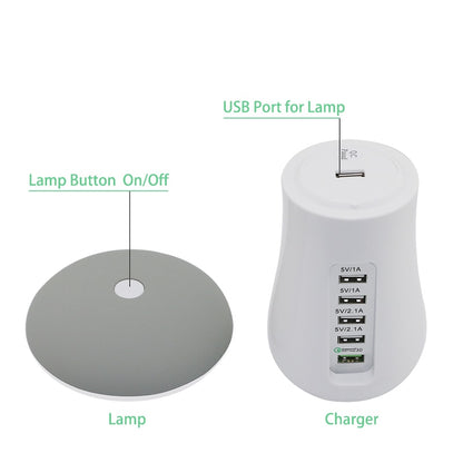 Leebote Multiple USB Phone Charger Mushroom Night Lamp Charging Station Dock QC 3.0 Quick Charger for Mobile Phone and Tablet