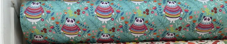 Cartoon Panda And Tiger Cotton Twill