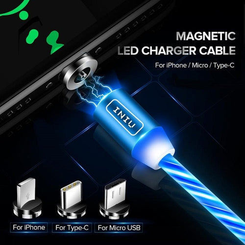 Compatible with Apple , LED Magnetic USB Phone Cable Micro Type C Charger Fast Charging Magnet Charge Cord