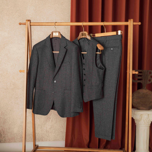 Autumn Winter Retro Herringbone Wool Slim Fit Men's Suits