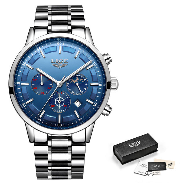 LIGE  Quartz Clock Mens Watches Top Brand Luxury Business Waterproof