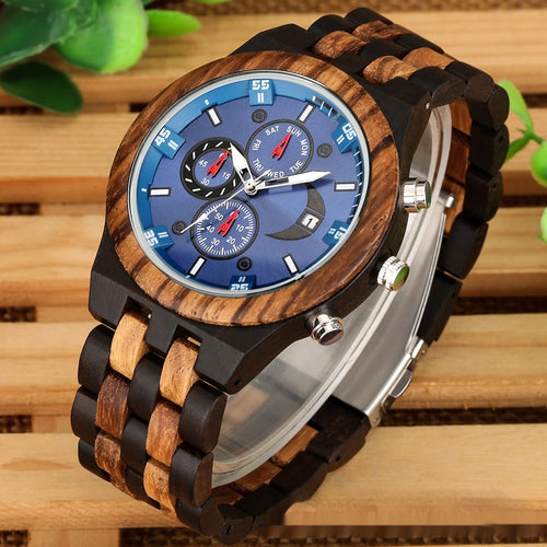 New Multi-functional Calendar Full Wood Band Quartz Watch