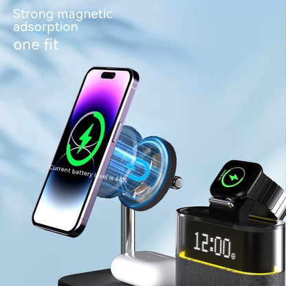 Magnetic Small Night Lamp Wireless Charger With Alarm Clock Three-in-one