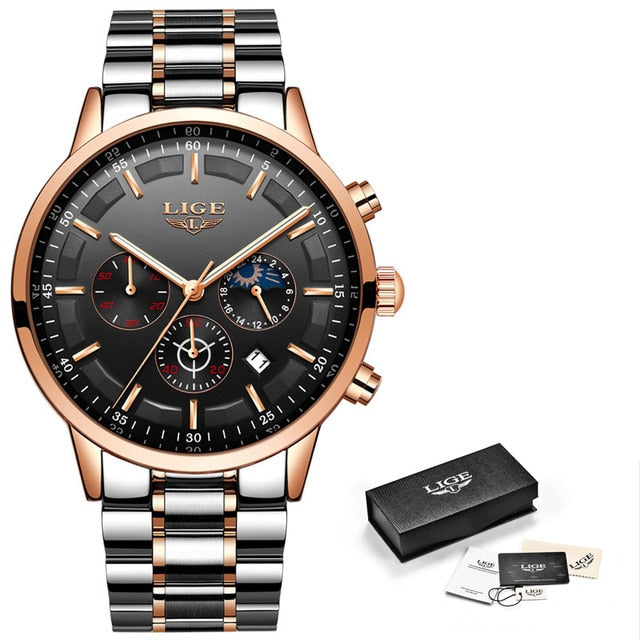 LIGE  Quartz Clock Mens Watches Top Brand Luxury Business Waterproof
