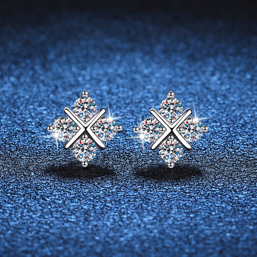 S925 Silver Stud Moissanite Classic Cross Platinum Plated Elegant And Simple Earrings