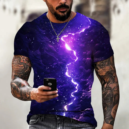 Summer New Men's Casual T-shirt Cool Lightning Pattern