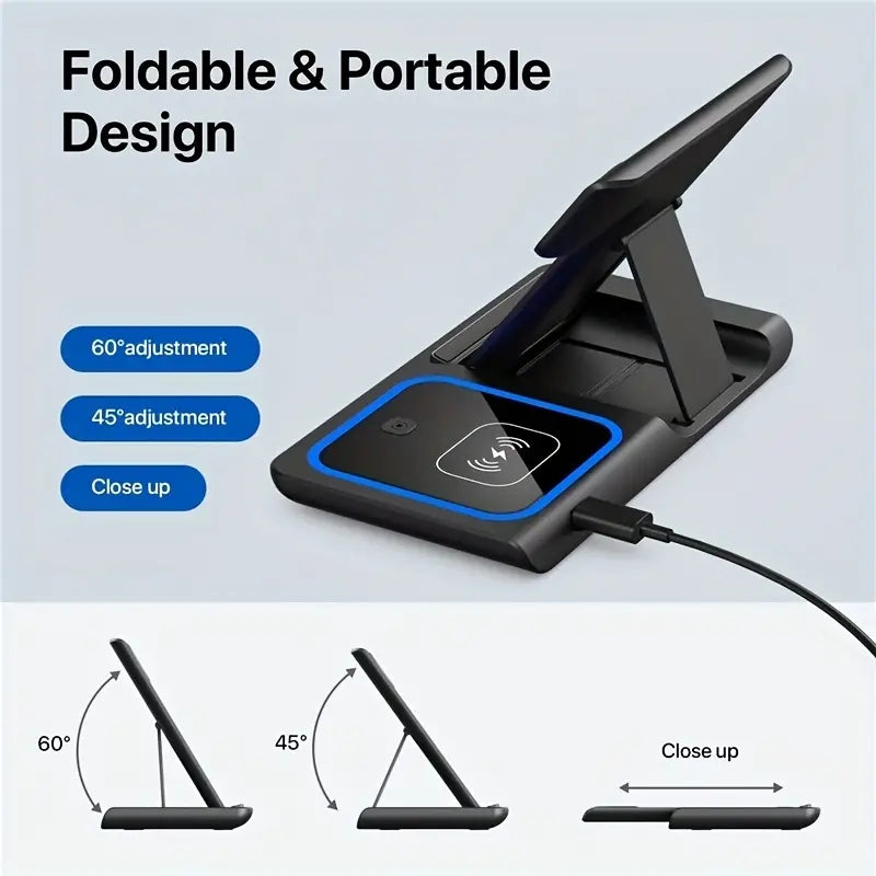3 In 1 Wireless Charger Stand Pad For IPhone 14 13 12 11 X iWatch 8 7 Airpods Foldable 15W Phone Fast Charging