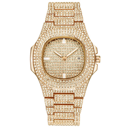 Mens Watches Fashion Luxury Diamond Brand Date Quartz Watch Men Gold Stainless Steel Business Watch Montres de Marque de Luxe