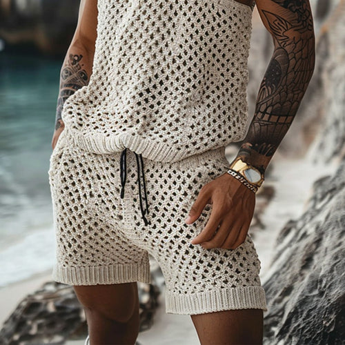 Casual Vertical Pattern Suit Slim Lapel Short Sleeve Button Shirt Shorts