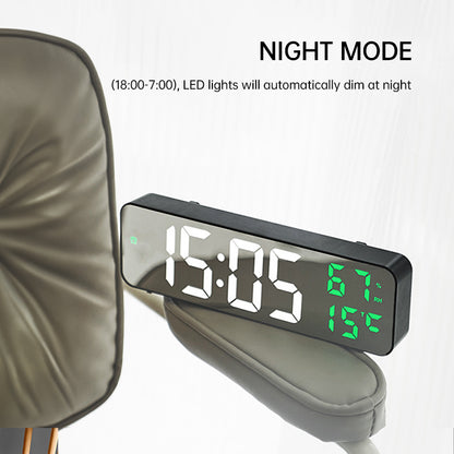 9-Inch Digital Wall Clock: Temp/Humid, Night Mode, Snooze, 12/24H, USB Plug-in LED Alarm Clock