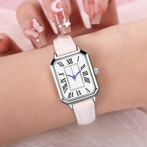 Artistic Silver Case Square Thin Strap Roman Women's Quartz Watch