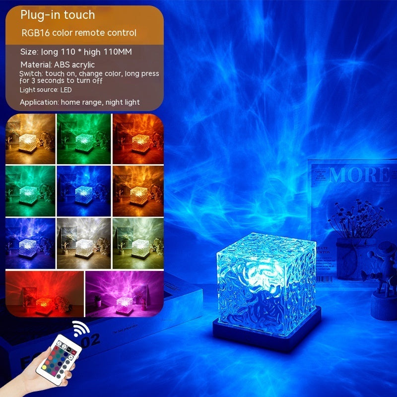 مصباح طاولة كريستالي دوار LED على شكل تموجات مائية ليلية مع منفذ USB وإضاءة RGB قابلة للتعتيم لتزيين المنزل و16 لونًا من الهدايا