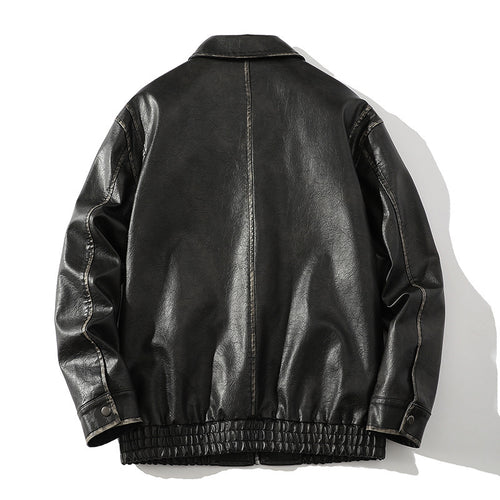 Plus Size Washed-out Vintage Leather Jacket For Men