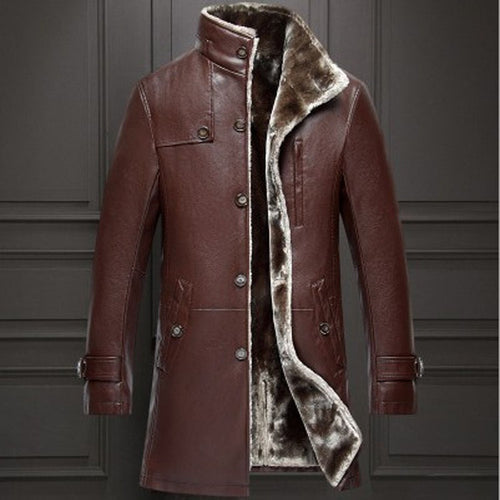 Men's Mid-length Stand Collar Sheepskin Thickened Fur Overcoat Coat