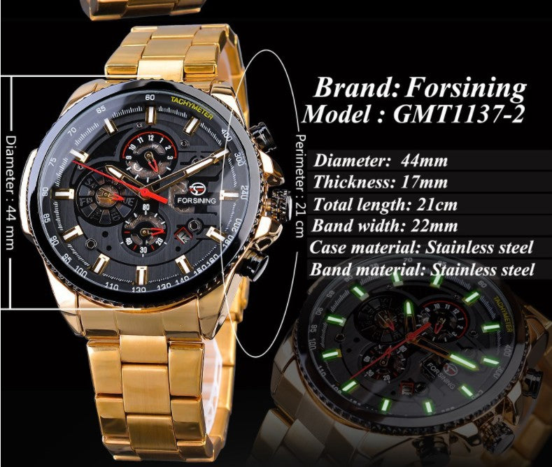 Forsining Three Dial Calendar Stainless Steel Men Mechanical Automatic Wrist Watches Top Brand Luxury Military