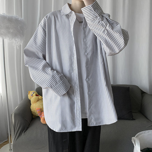 Japanese Striped Long Sleeve Casual White Shirt