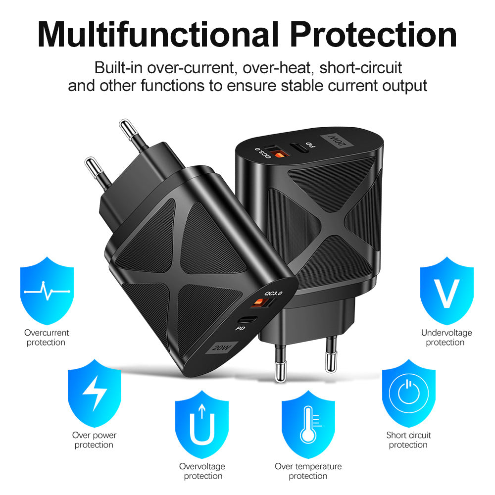 LED luminous PD20W+QC3.0 4A mobile phone charger fast charging dual port fast charging head