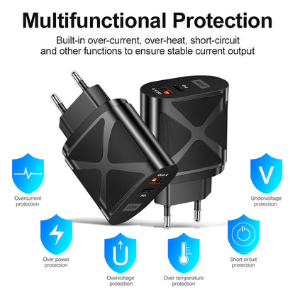 LED luminous PD20W+QC3.0 4A mobile phone charger fast charging dual port fast charging head