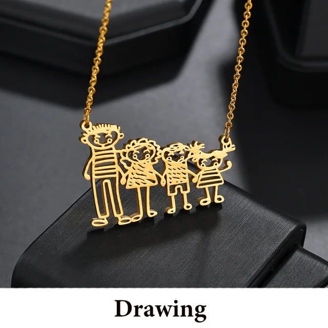 DIY Cutsom Drawing Art Necklaces Personalized Stainless Steel Kids Artwork Logol Pendant Jewelry Gifts for Family Children