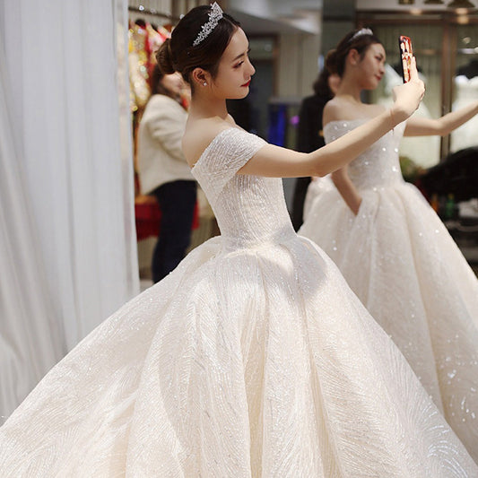 Wedding Dresses Dreamy Word Shoulder Is Thin European And American Long Tail